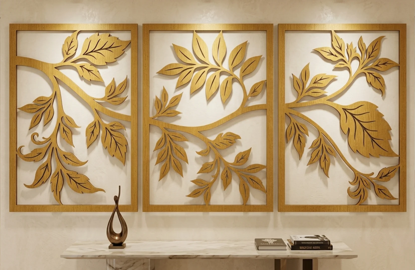 3-Panel Botanical Leaf Branch CNC File | Modern Triptych Wall Art SVG, DXF - Image 3