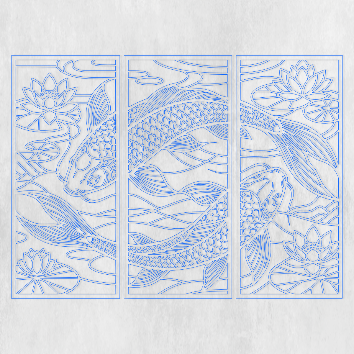3 Panel Koi Fish & Lotus CNC Router & Laser Cut File | Triptych Metal Wall Art SVG, DXF - Image 2