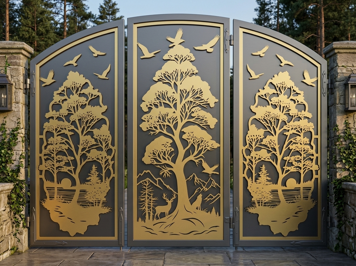 Panel Forest & Wildlife Gate CNC File | Metal Privacy Screen SVG, DXF