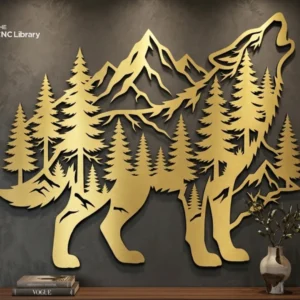 Howling Wolf Forest Scene CNC Router & Laser Cut File | Wildlife Metal Wall Art SVG, DXF