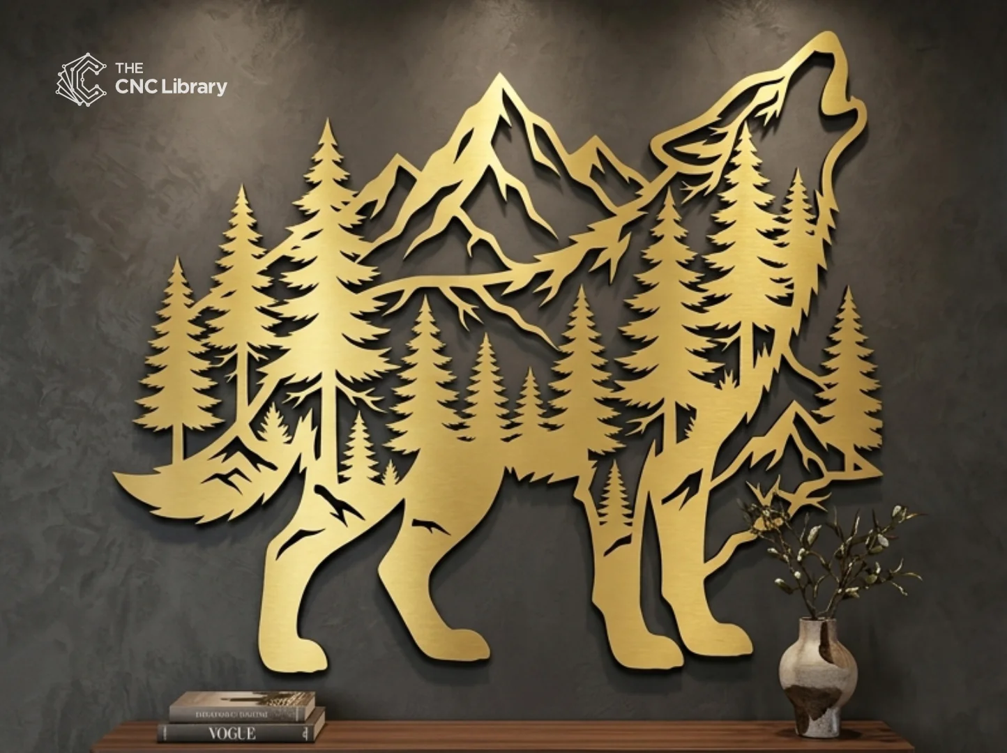 Howling Wolf Forest Scene CNC Router & Laser Cut File | Wildlife Metal Wall Art SVG, DXF