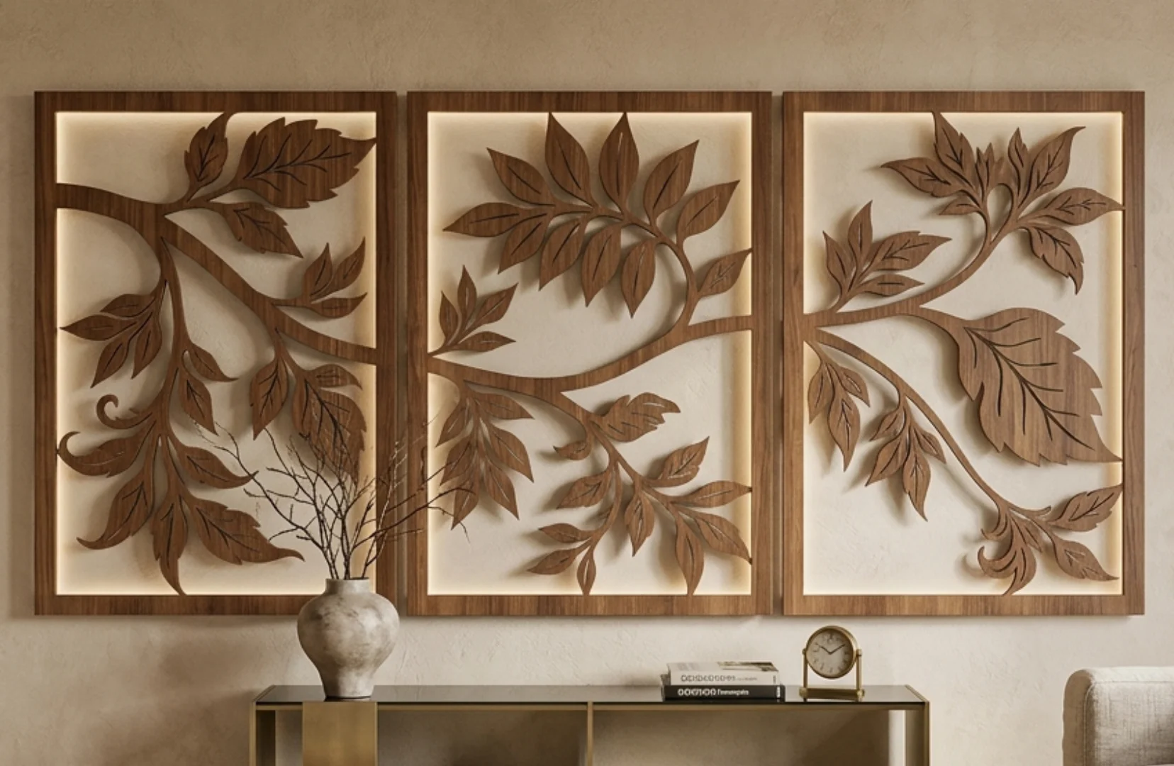 3-Panel Botanical Leaf Branch CNC File | Modern Triptych Wall Art SVG, DXF - Image 4