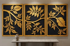 3-Panel Botanical Leaf Branch CNC File | Modern Triptych Wall Art SVG, DXF