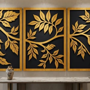 3-Panel Botanical Leaf Branch CNC File | Modern Triptych Wall Art SVG, DXF
