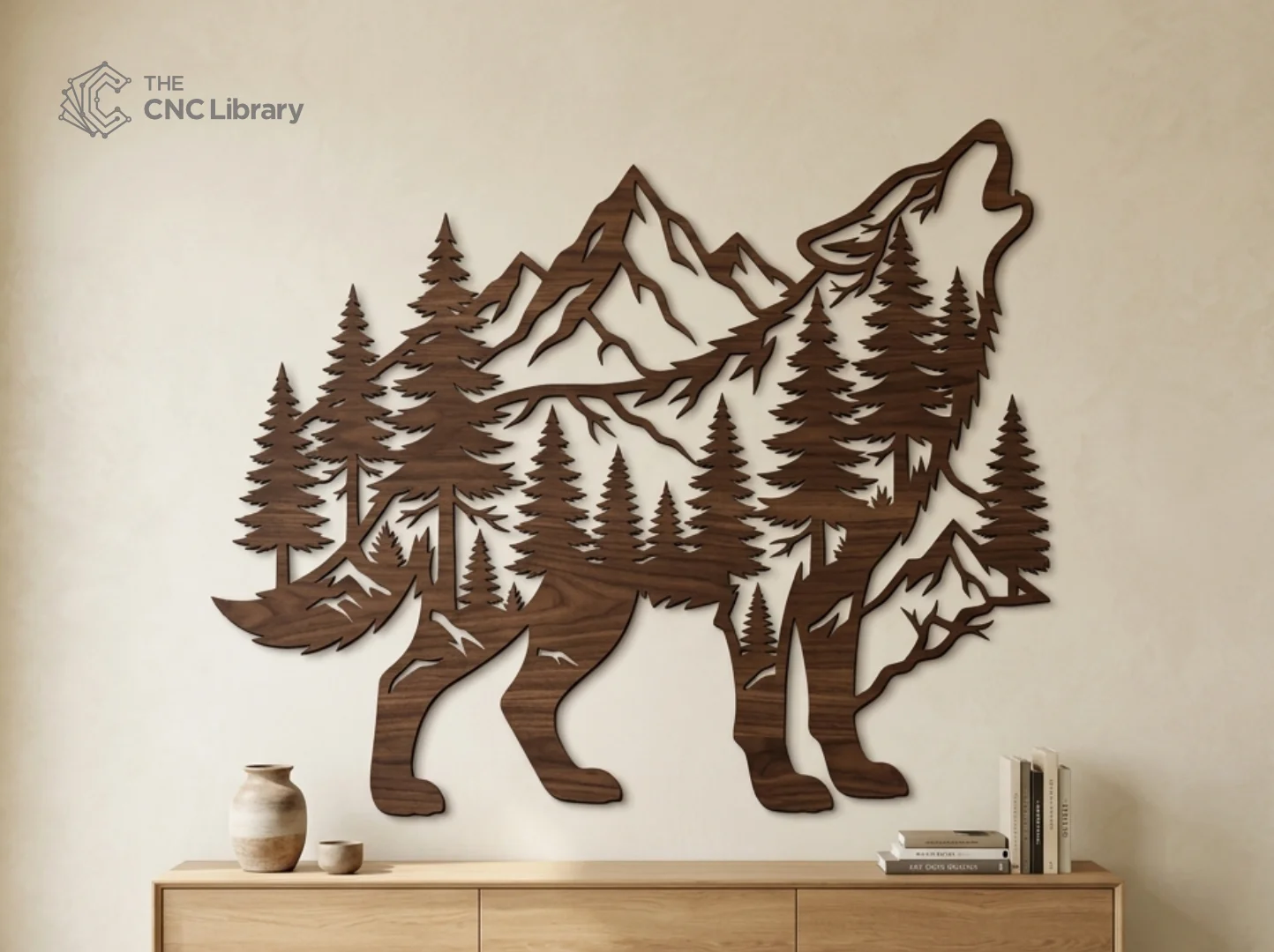 Howling Wolf Forest Scene CNC Router & Laser Cut File | Wildlife Metal Wall Art SVG, DXF - Image 3
