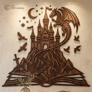 Fantasy Storybook Castle & Dragon CNC File | Open Book Wall Art SVG, DXF