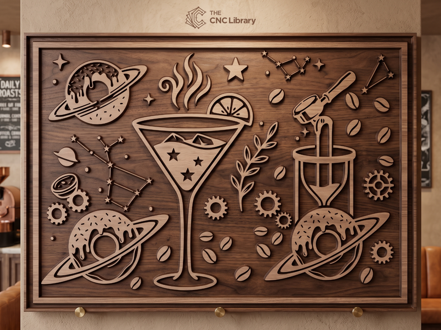 Cosmic Coffee Shop & Donut Planet 3D Wood Wall Art CNC & Laser Cut File - Image 2