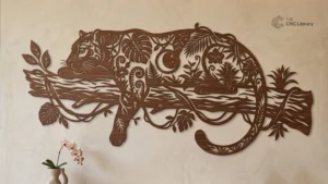 Botanical Leopard Jungle Wall Art - Tropical Leaves & Panther Laser Cut File
