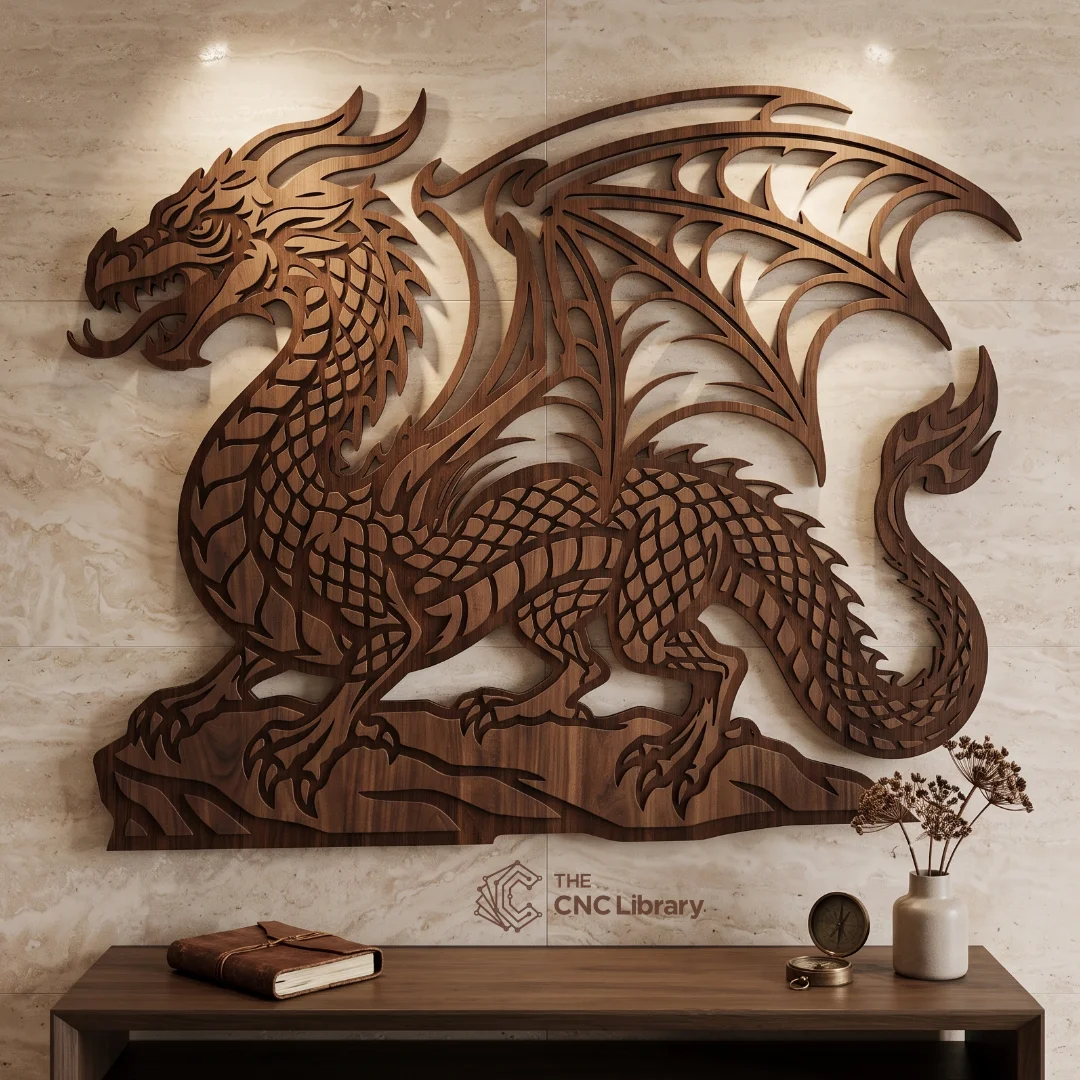 Medieval Dragon Wall Art CNC Vector Bundle – Circular Emblem & Silhouette Cutout Files - Image 2