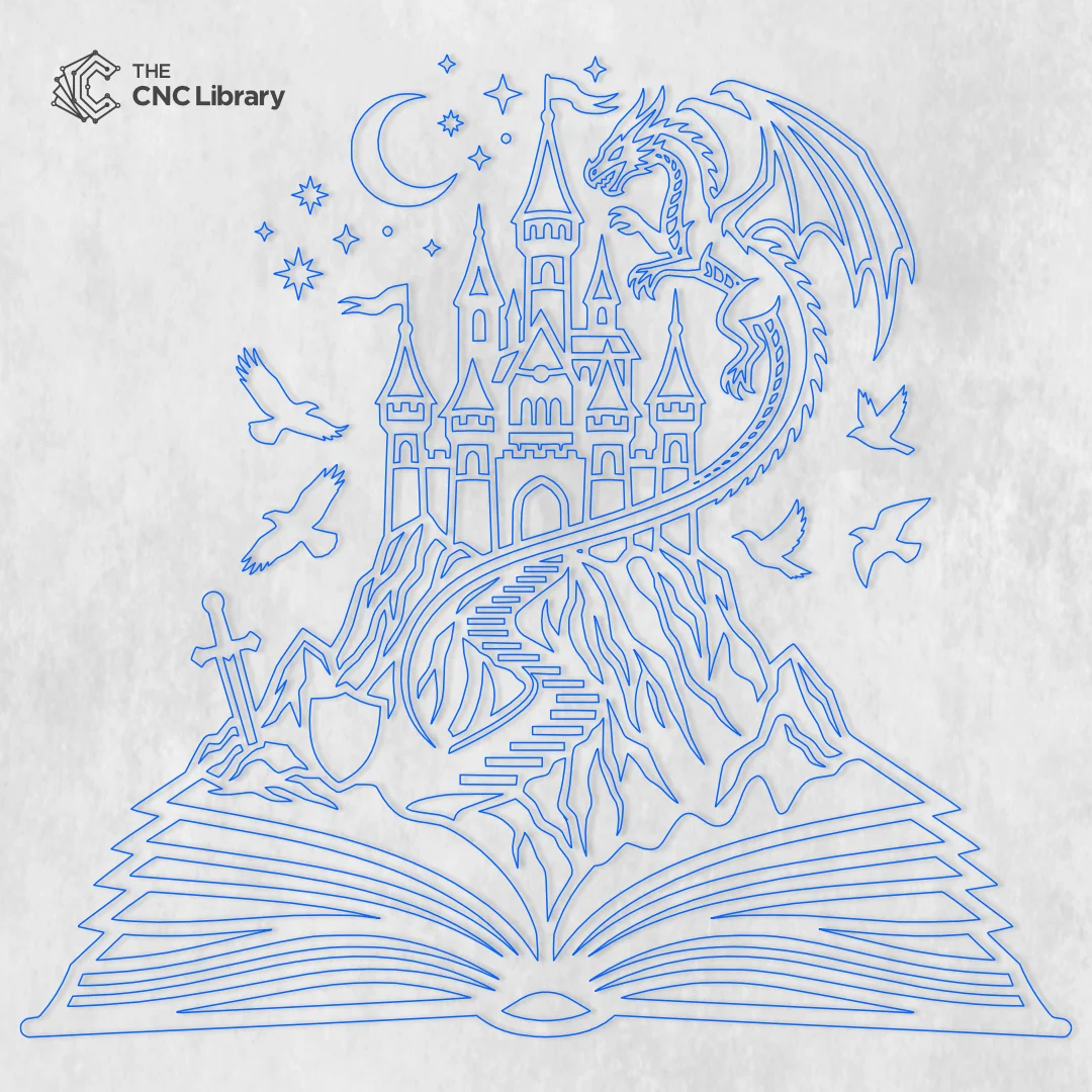 Fantasy Storybook Castle & Dragon CNC File | Open Book Wall Art SVG, DXF - Image 2