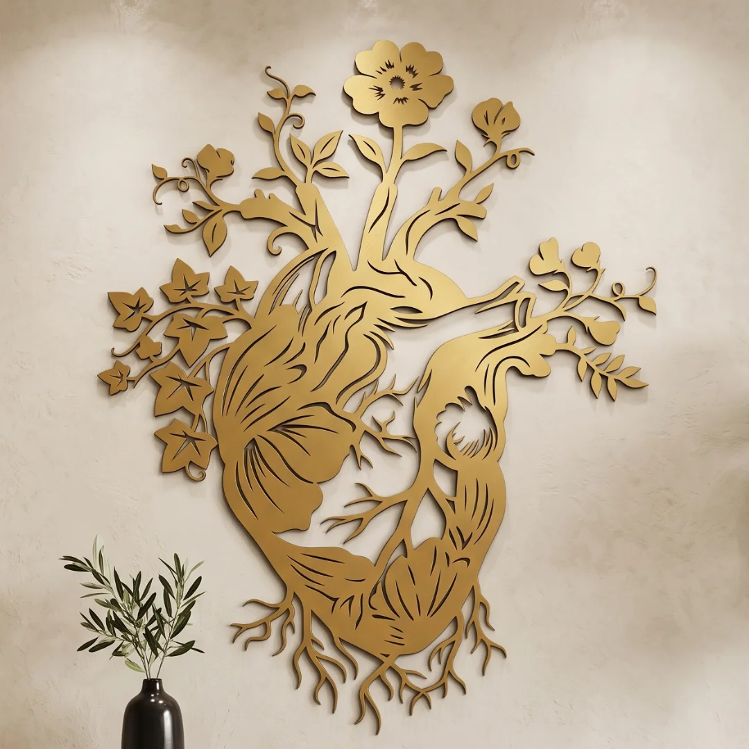 Floral Anatomical Heart CNC Cut File | Blooming Botanical Wall Art SVG, DXF