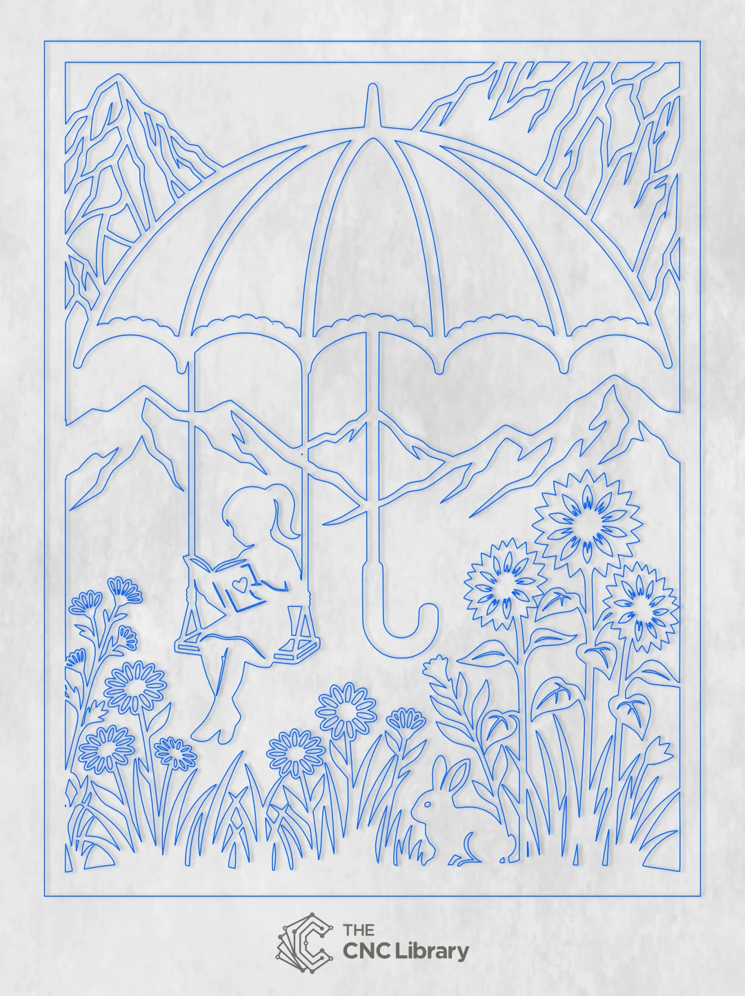 Girl Reading on Swing Laser Cut File - Whimsical Umbrella Wood Art - Image 2