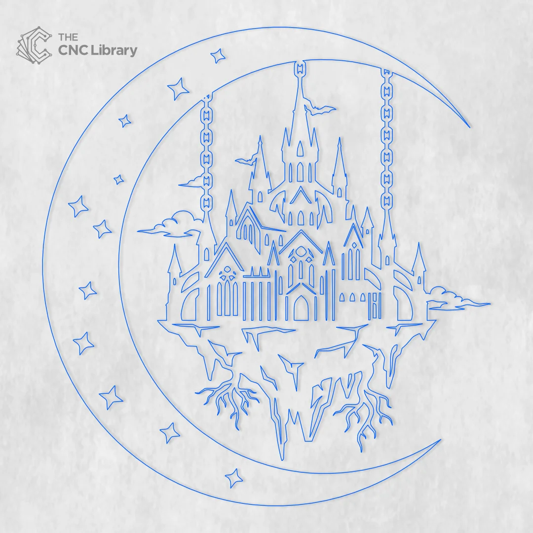 Gothic Floating Castle Crescent Moon Wall Art - Celestial Laser Cut File - Image 2