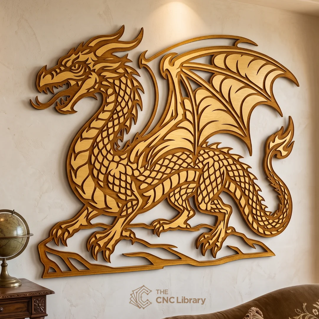Medieval Dragon Wall Art CNC Vector Bundle – Circular Emblem & Silhouette Cutout Files