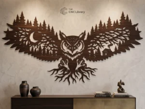 Forest Owl Landscape Wall Art - Majestic Pine Cabin Laser Cut File