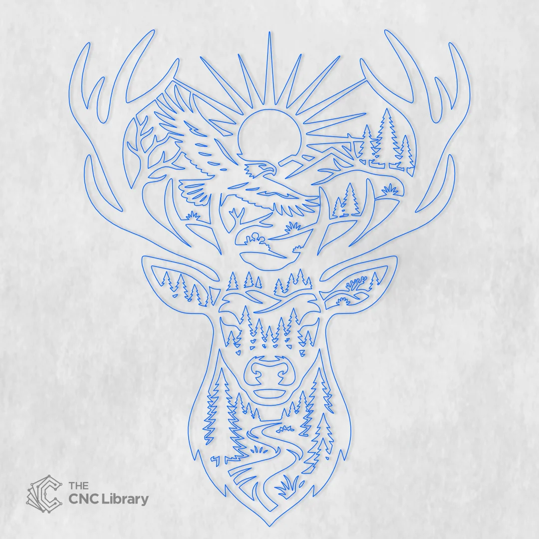 Majestic Deer & Soaring Eagle Mountain Forest Wall Art - Rustic Stag Landscape Laser Cut File - Image 2