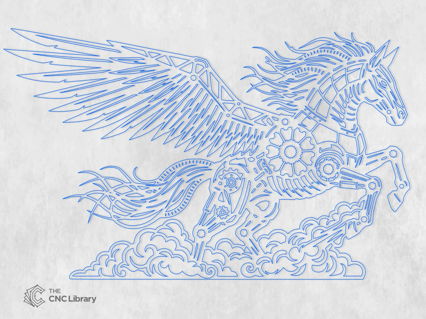 Steampunk Pegasus Mechanical Winged Horse Wall Art - Industrial Laser Cut File - Image 3
