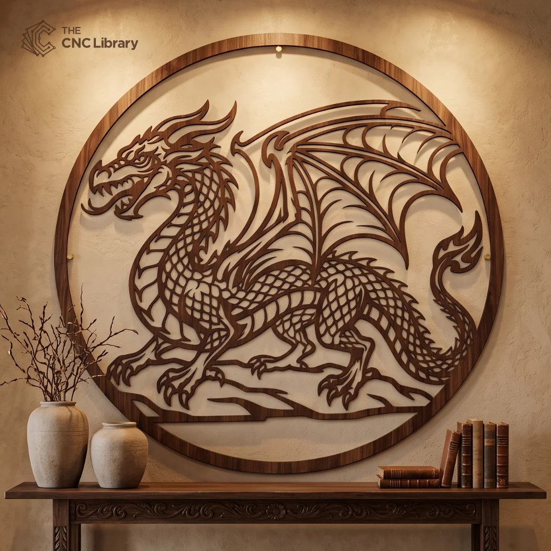 Medieval Dragon Wall Art CNC Vector Bundle – Circular Emblem & Silhouette Cutout Files - Image 4