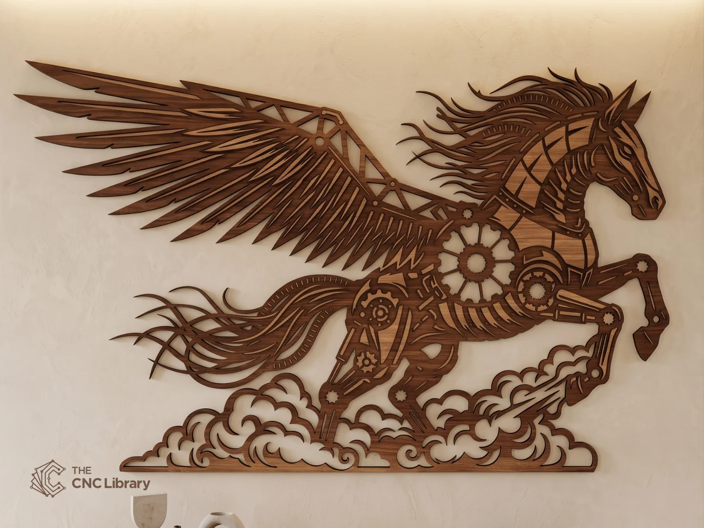 Steampunk Pegasus Mechanical Winged Horse Wall Art - Industrial Laser Cut File