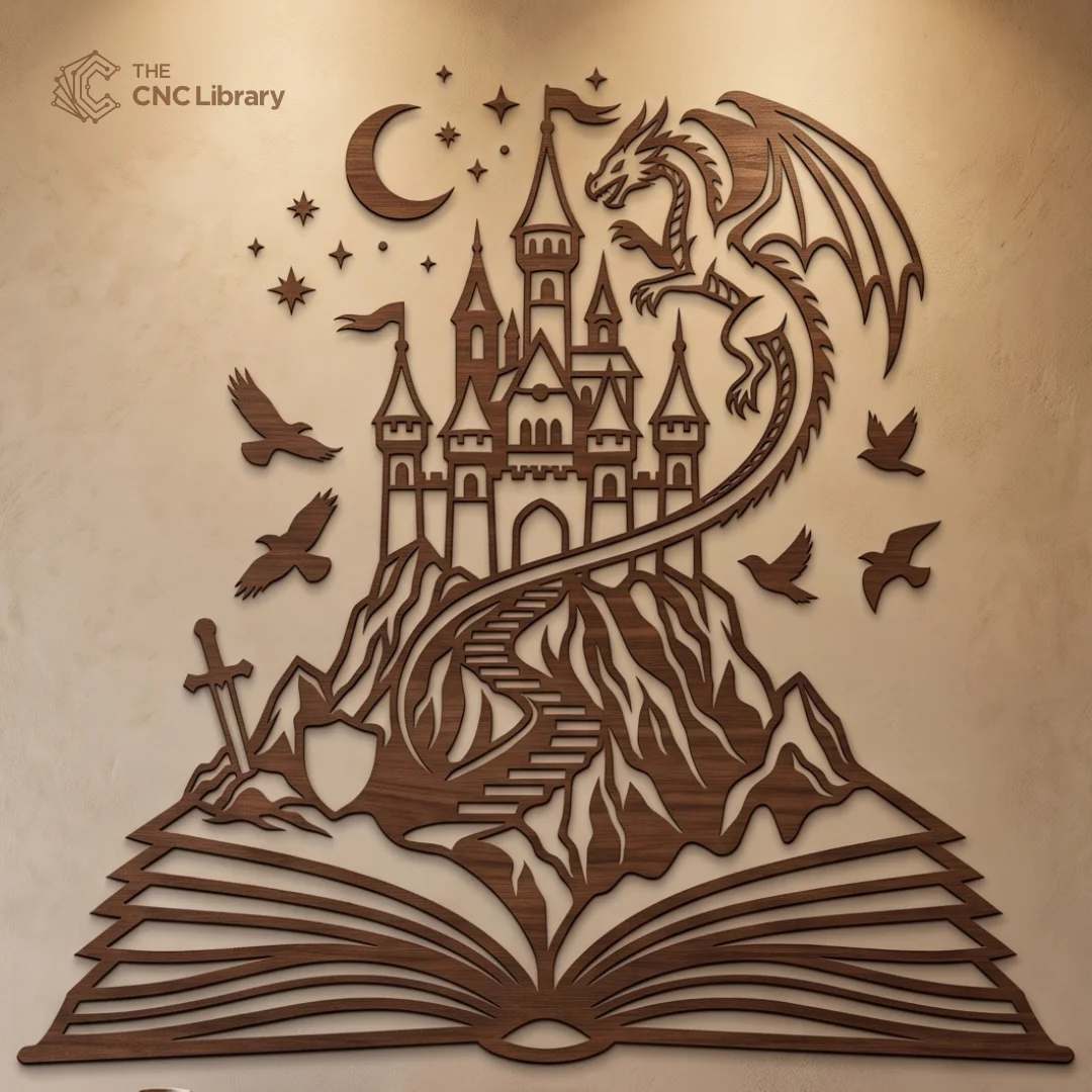 Fantasy Storybook Castle & Dragon CNC File | Open Book Wall Art SVG, DXF - Image 3