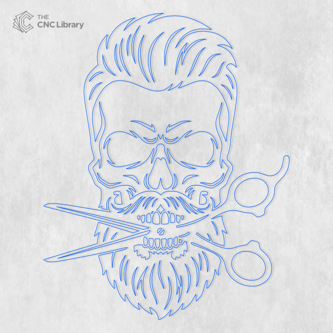 Barber Shop Skull with Scissors 3D Wood Wall Art CNC & Laser Cut File - Image 2