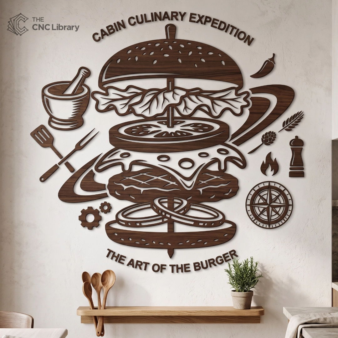 3D Vertical Exploded Burger Wood Wall Art CNC & Laser Cut File - Image 2