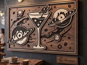 Cosmic Cocktail & Donut Planet 3D Wood Wall Art CNC & Laser Cut File