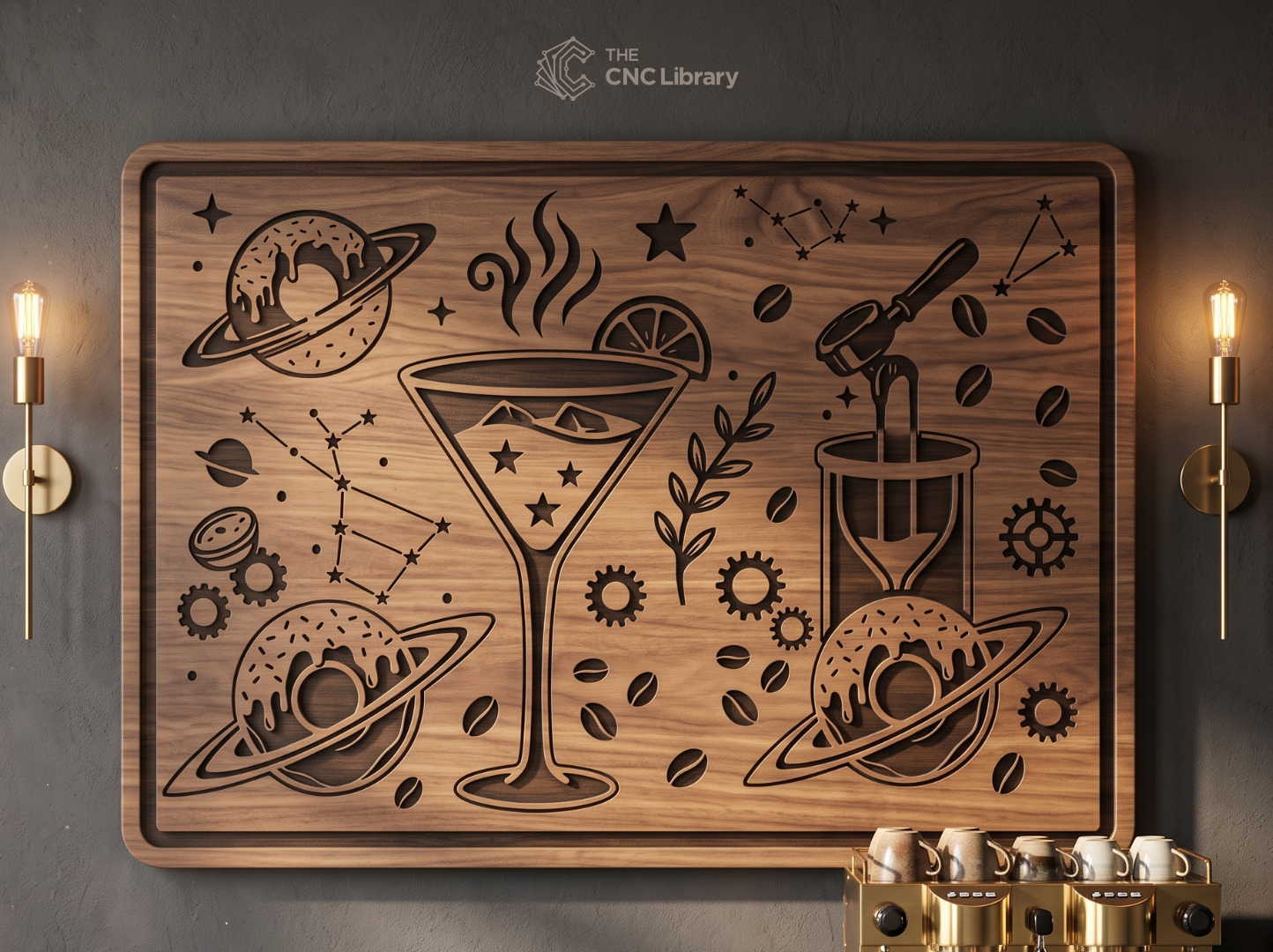 Cosmic Coffee Shop & Donut Planet 3D Wood Wall Art CNC & Laser Cut File