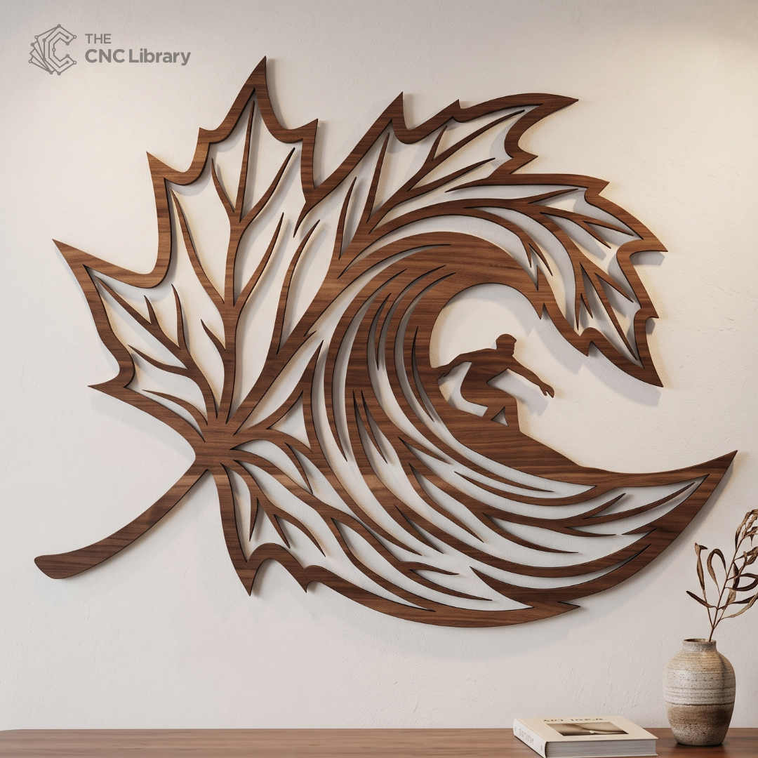 Surfer Wave Maple Leaf 3D Wood Wall Art CNC & Laser Cut File