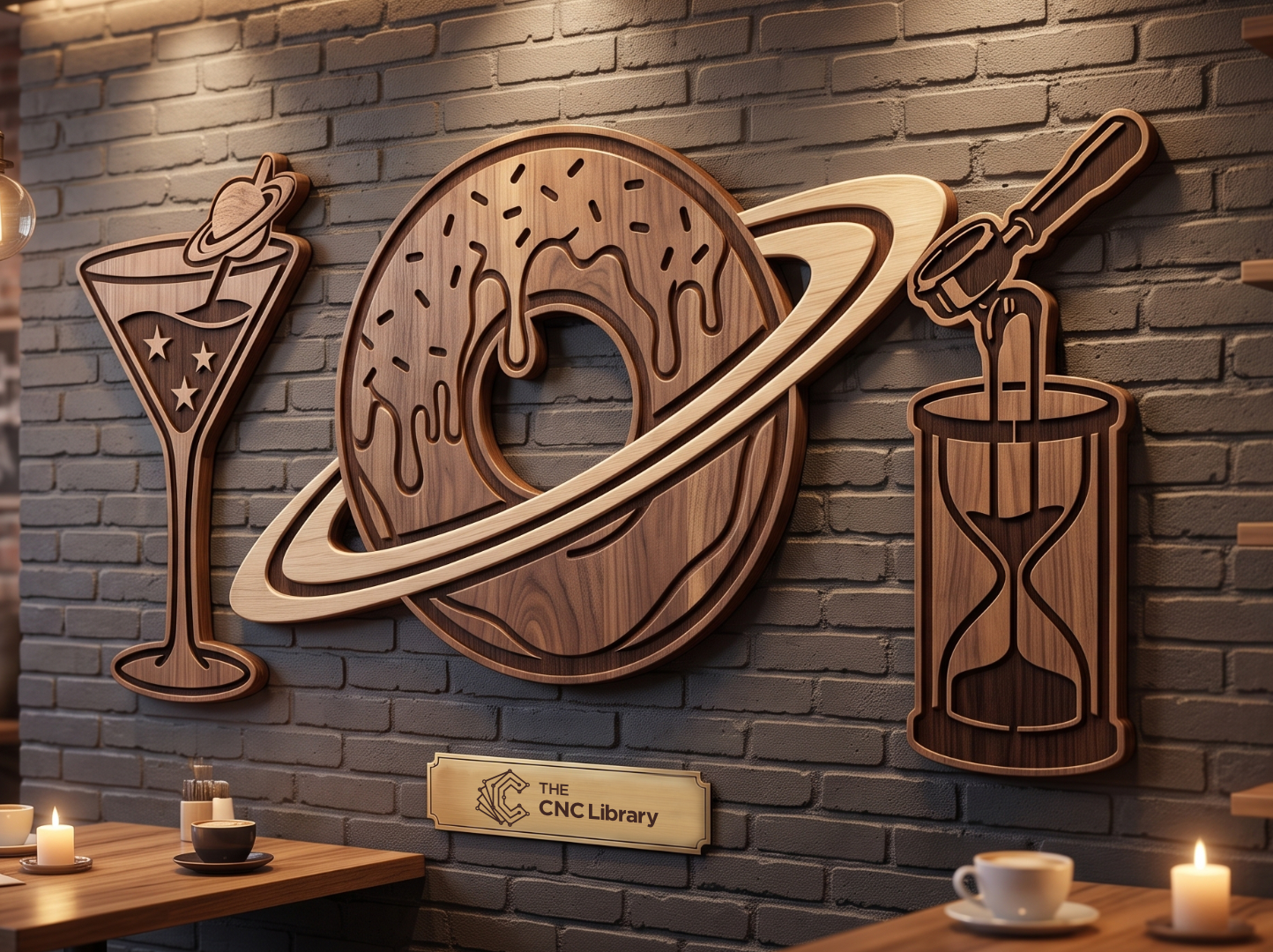 Cosmic Coffee Shop & Donut Planet 3D Wood Wall Art CNC & Laser Cut File - Image 3