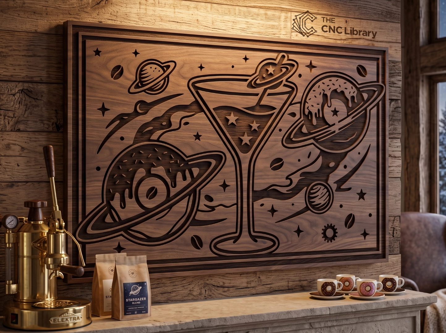 Cosmic Cocktail & Donut Planet 3D Wood Wall Art CNC & Laser Cut File - Image 2