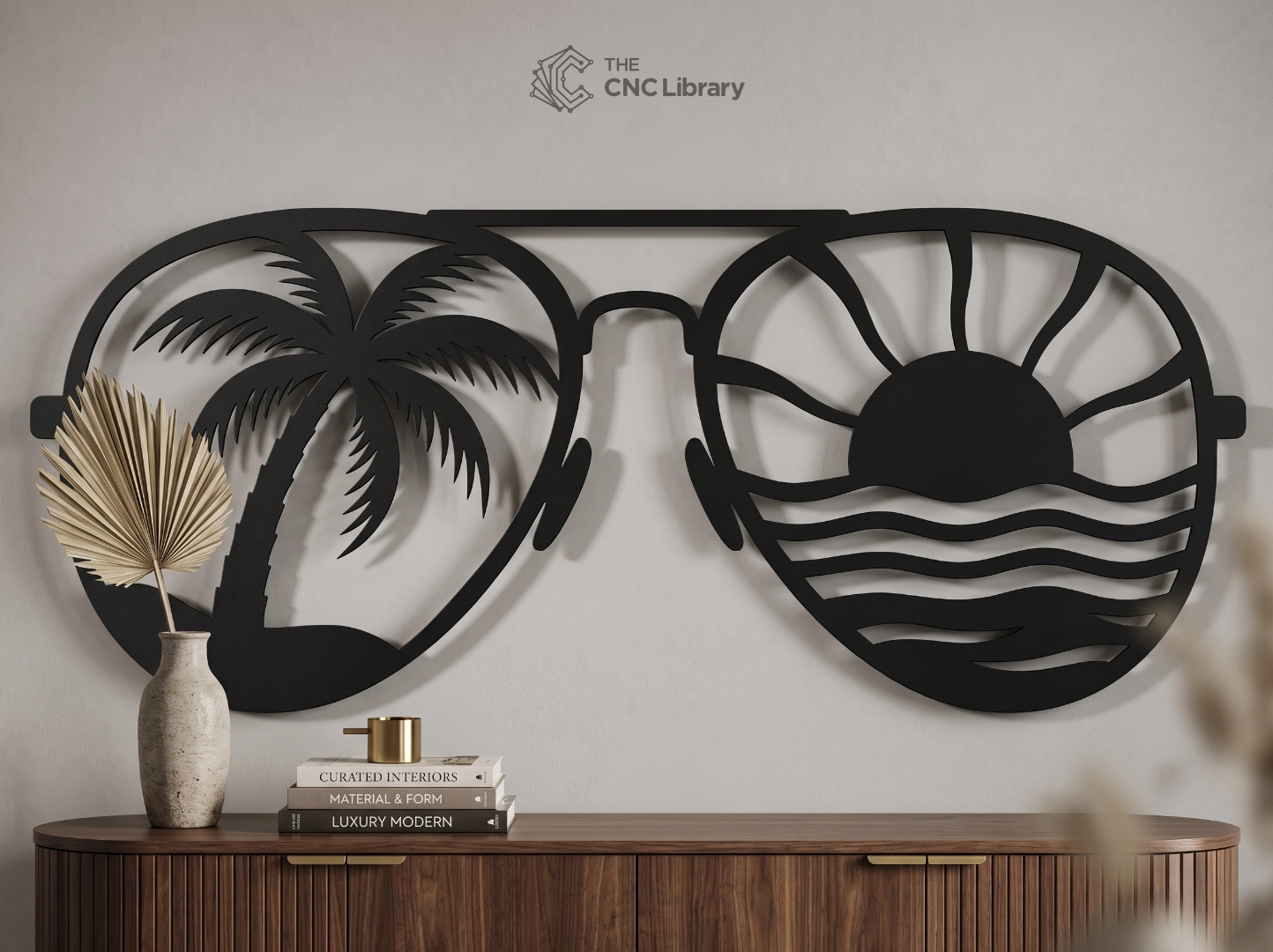3D Summer Sunglasses Palm Tree Sunset Wall Art CNC & Laser Cut File - Image 2